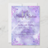 Invitation Douce 16 Lilas Violet Perle Argent Damassé (Devant)