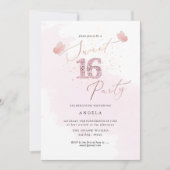 Invitation Douce 16 Papillons Diamant Rose Aquarelle Invit (Devant)