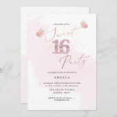 Invitation Douce 16 Papillons Diamant Rose Aquarelle Invit (Devant / Derrière)