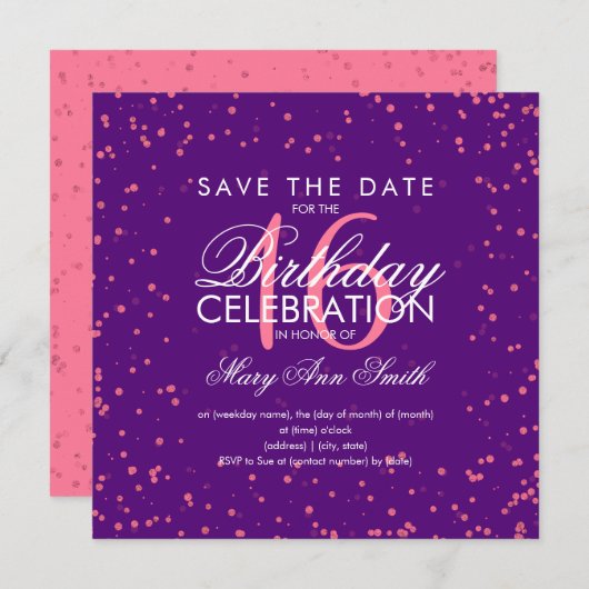 Invitation Douce 16 points de Parties scintillant Rose Gold P (Devant / Derrière)