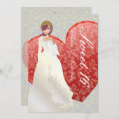 Invitation Douce 16/ princesse + damas cardiaque (Devant / Derrière)