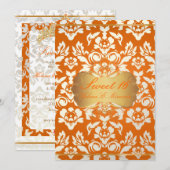 Invitation Douce 16/ princesse/damask perle/orange écrasé (Devant / Derrière)