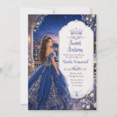 Invitation Douce 16 Princesse Jardin Bleu Minuit (Devant)