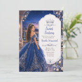 Invitation Douce 16 Princesse Jardin Bleu Minuit (Debout devant)