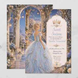 Invitation Douce 16 Princesse Jardin Bleu Poudre