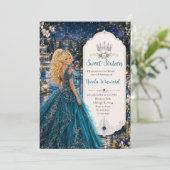Invitation Douce 16 Princesse Jardin Bleu Turquoise (Debout devant)