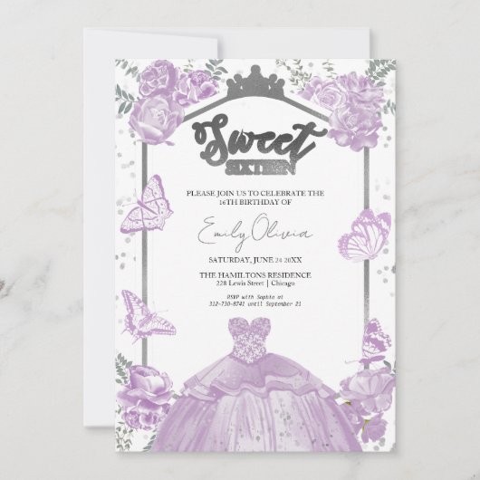 Invitation Douce 16 Robe à papillon d'invitation (Devant)