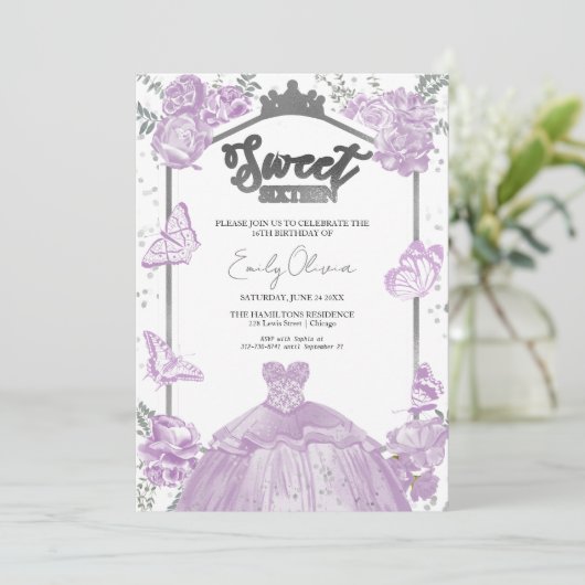 Invitation Douce 16 Robe à papillon d'invitation (Debout devant)