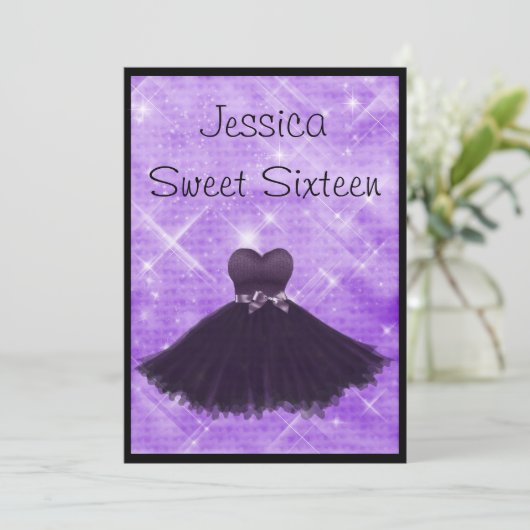 Invitation Douce 16 robe noire Parties scintillant d'argent v (Debout devant)