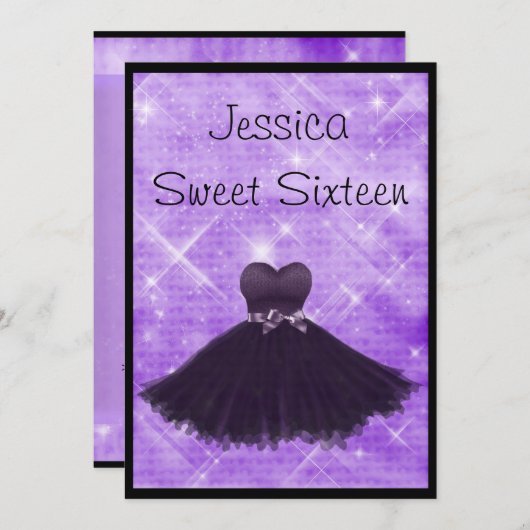 Invitation Douce 16 robe noire Parties scintillant d'argent v (Devant / Derrière)