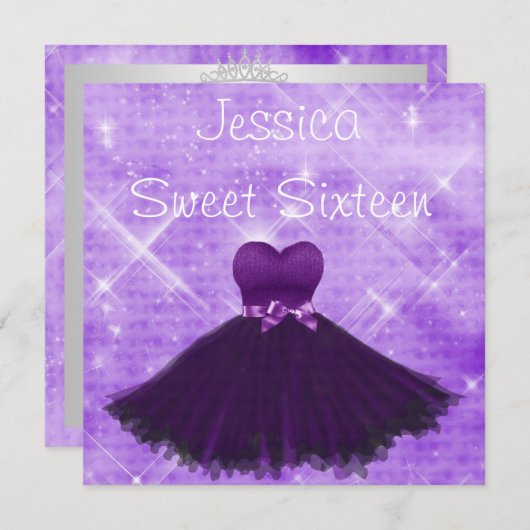 Invitation Douce 16 robe violette Parties scintillant d'argen (Devant / Derrière)