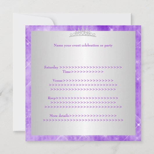 Invitation Douce 16 robe violette Parties scintillant d'argen (Dos)