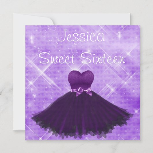 Invitation Douce 16 robe violette Parties scintillant d'argen (Devant)
