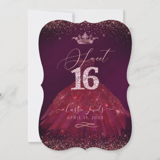 Invitation Douce 16 Rose de Bourgogne Gold Confetti Princess (Devant)