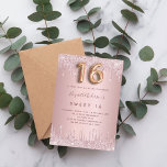 Invitation Douce 16 rose rose roux parties scintillant goutte<br><div class="desc">Une invitation moderne, élégante et glamour pour une soirée Sweet 16, 16e anniversaire de fille. Un rose poussiéreux, un faux arrière - plan rose à l'apparence métallique avec une élégante goutte de faux parties scintillant, look goutte à goutte de peinture. Le nom est écrit avec un rose moderne de couleur...</div>