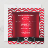 Invitation Douce 16 Royale Rouge Chevron Rayure Argent Noir (Dos)