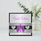 Invitation Douce 16 Seize Anniversaire Blanc Noir Violet Bow (Debout devant)