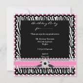 Invitation Douce 16 Seize Anniversaire Noir Blanc Rose Zèbre (Dos)