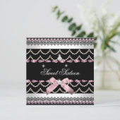 Invitation Douce 16 Seize Ans Blanc Rose Noir (Debout devant)