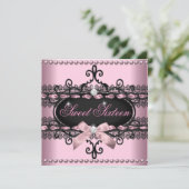 Invitation Douce 16 Seize Ans Rose Noir Dentelle Perle (Debout devant)
