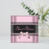 Invitation Douce 16 Seize Ans Rose Noir Dentelle Perle (Debout devant)