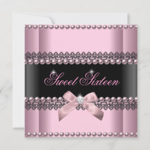 Invitation Douce 16 Seize Ans Rose Noir Dentelle Perle