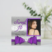 Invitation Douce 16 Seize Ans Violet Argent Photo (Debout devant)