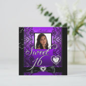 Invitation Douce 16 Seize Ans Violet Lace Noire Photo (Debout devant)