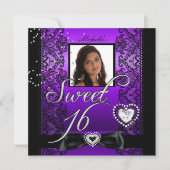 Invitation Douce 16 Seize Ans Violet Lace Noire Photo (Devant)
