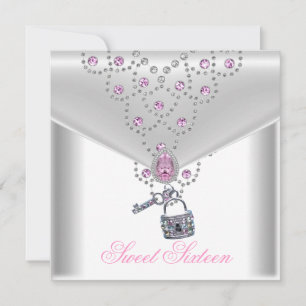 Invitation Douce 16 Seize Blanc Argenté Superposé Bijou Rose