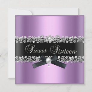 Invitation Douce 16 Seize Lilas Rose Noir Argent Floral
