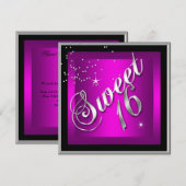 Invitation Douce 16 Seize Noir ARGENT Rose Chaud (Devant / Derrière)