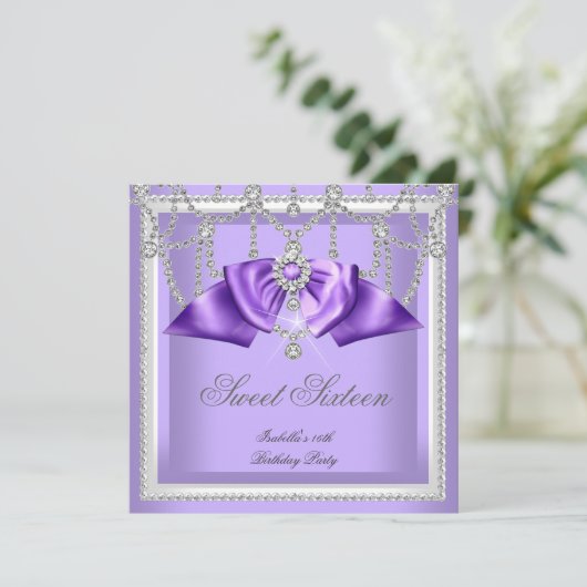 Invitation Douce 16 Seize Violet Blanc Diamant Party 2F (Debout devant)