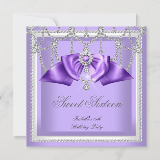 Invitation Douce 16 Seize Violet Blanc Diamant Party 2F (Devant)