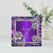 Invitation Douce 16 Violet Rose Chaud Argent Douce Seize Ans (Debout devant)
