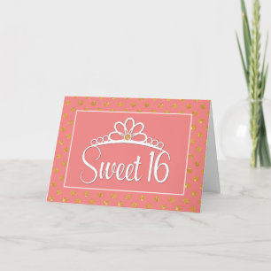 Invitation Douce 16e anniversaire avec points couronne et or