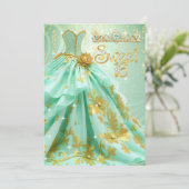 Invitation Douce 16e anniversaire Mint Green Gold robe (Debout devant)