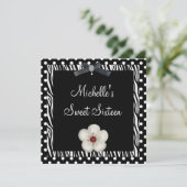 Invitation Douce 16e anniversaire noir blanc Zèbre Fleur tach (Debout devant)