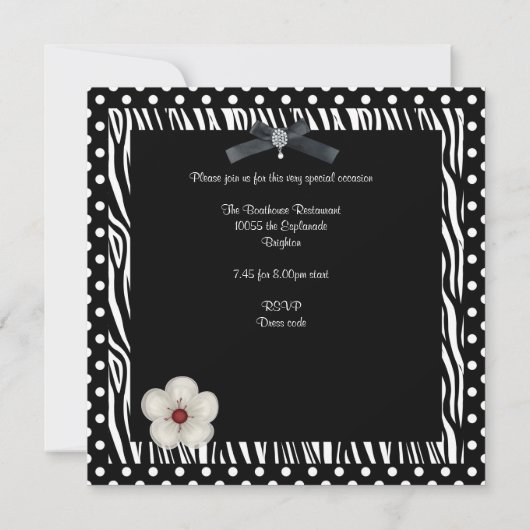 Invitation Douce 16e anniversaire noir blanc Zèbre Fleur tach (Dos)