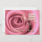Invitation Douce 16e fête d'anniversaire rose (Devant)