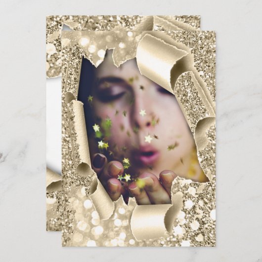 Invitation Douce 16e Fête des mariées 3D Parties scintillant (Devant / Derrière)