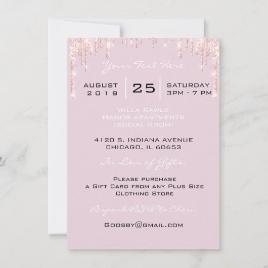 Invitation Douce 16e gouttes rose Quinceanera Royal Princess (Dos)