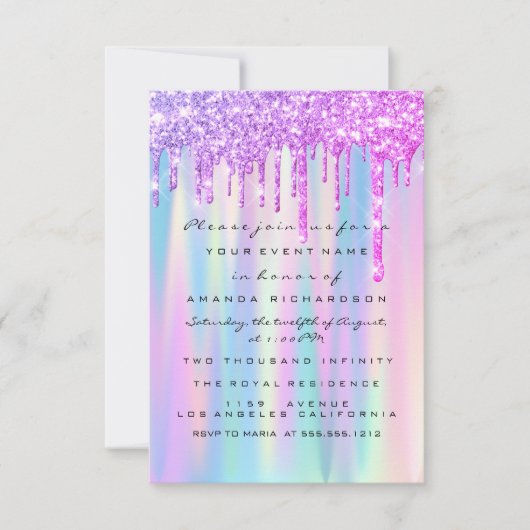 Invitation Douce 16e Parties scintillant  Bleu rose Mariage n (Devant)