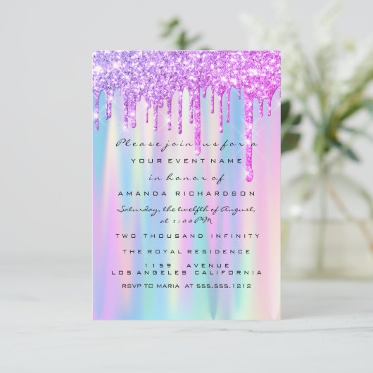 Invitation Douce 16e Parties scintillant  Bleu rose Mariage n (Debout devant)