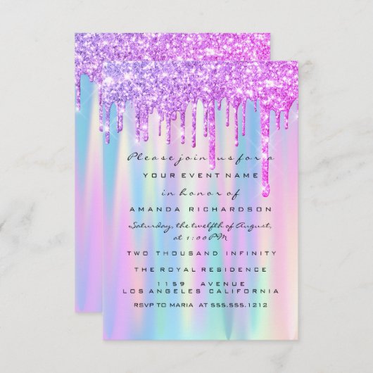 Invitation Douce 16e Parties scintillant  Bleu rose Mariage n (Devant / Derrière)