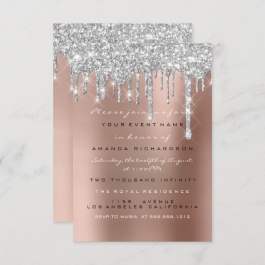 Invitation Douce 16e Parties scintillant  Mariage argent nupt (Devant / Derrière)