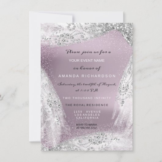 Invitation Douce 16e robe de diamant nuptiale Eggplant Argent (Devant)
