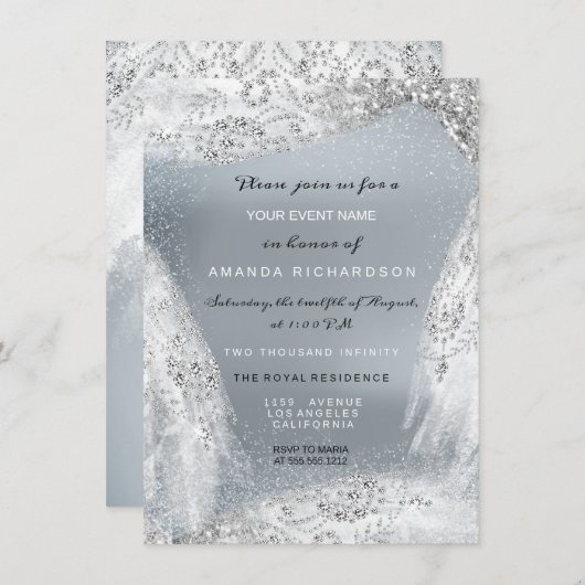 Invitation Douce 16e robe de diamant nuptiale gris argent (Devant / Derrière)