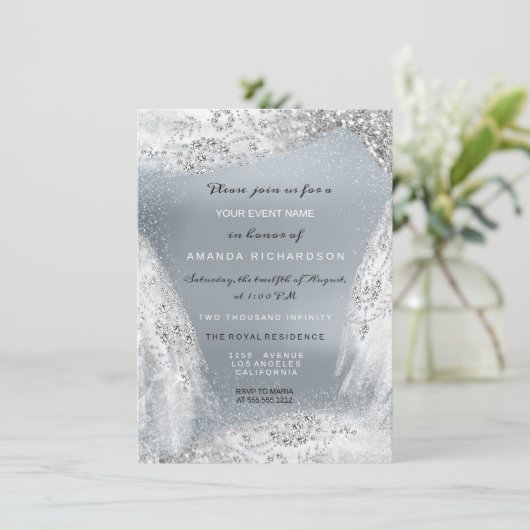 Invitation Douce 16e robe de diamant nuptiale gris argent (Debout devant)