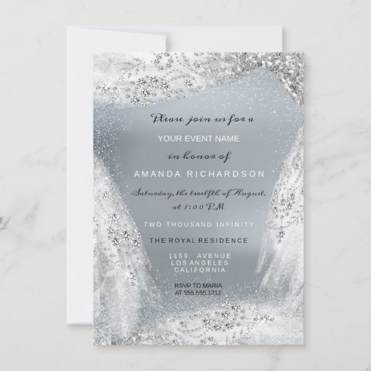 Invitation Douce 16e robe de diamant nuptiale gris argent (Devant)